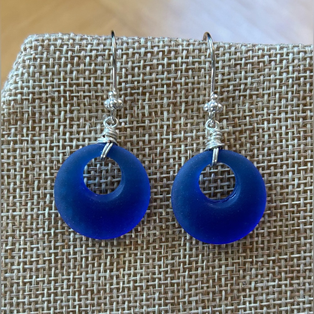 Sea Glass Loop Earrings with Sterling Silver Ear Wires NWT - Handcrafted Wrapped